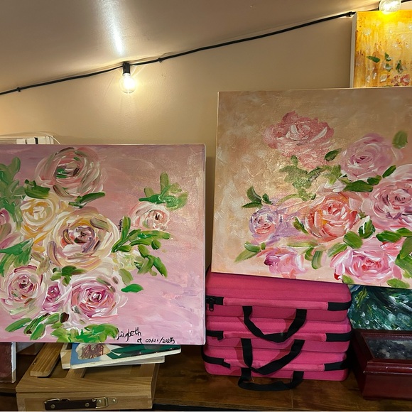 2 beautiful Floral Acrylic Painting 16”x20”each on canvas signed - Picture 6 of 6